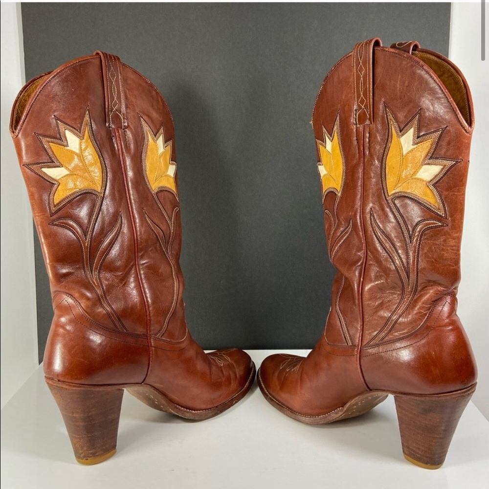 Dan Post Women’s Leather Mid Calf Brown Cowboy Boots Sz 8 EUC - Picture 3 of 13